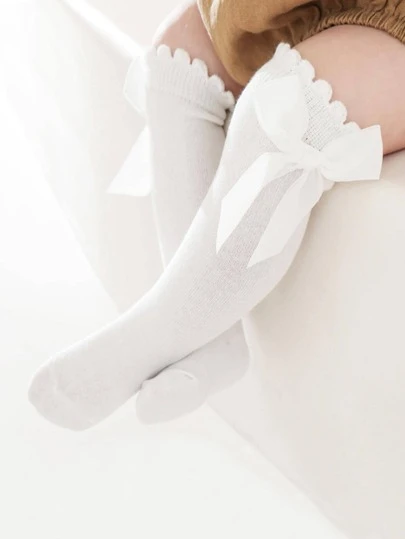 1pair Baby Bow Decor Knee High Socks