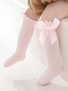 1 đôi tất cao đến đầu gối trang trí nơ cho bé - Hồng - Xem 1