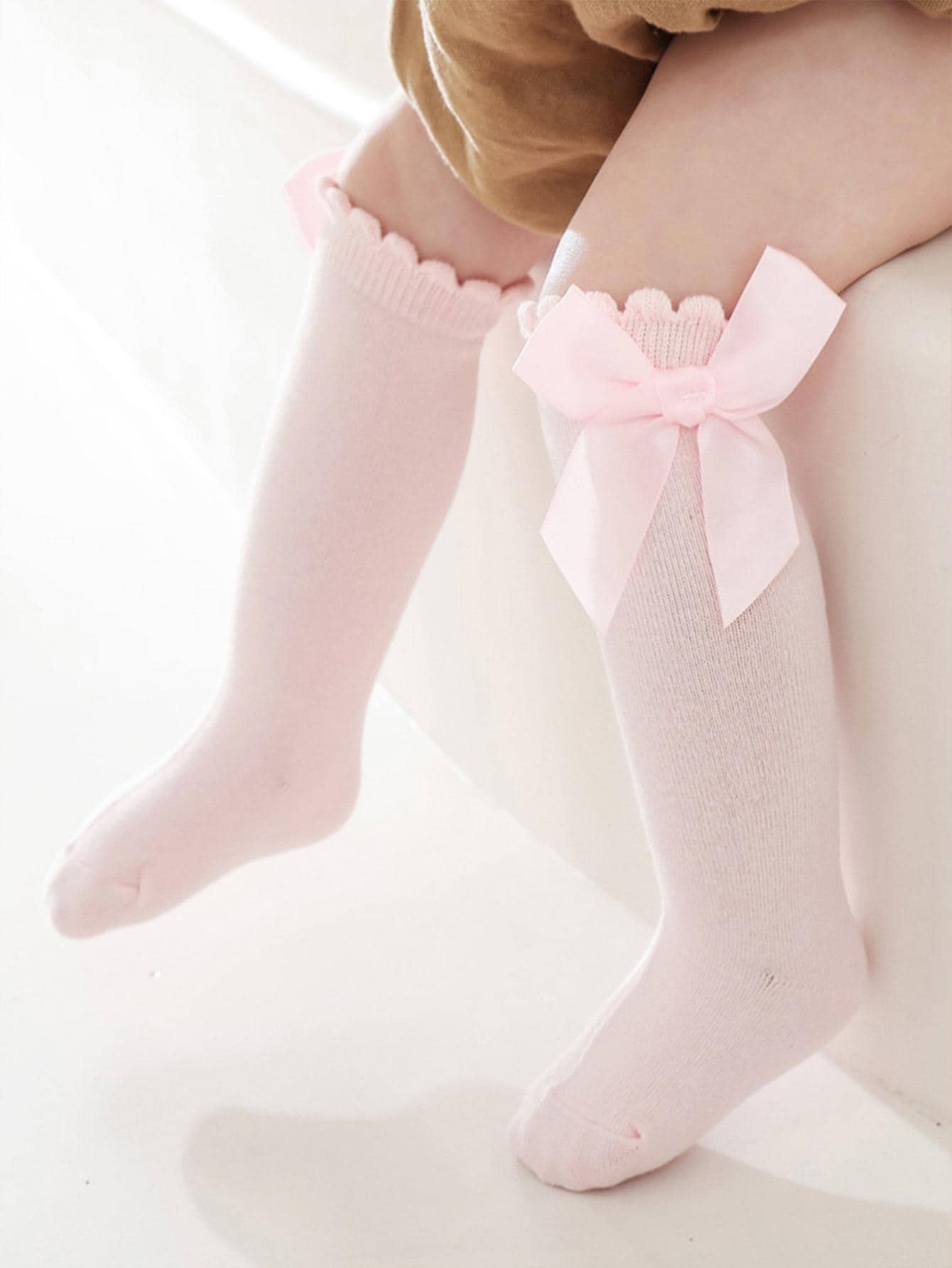 1 đôi tất cao đến đầu gối trang trí nơ cho bé - Hồng - Xem 1