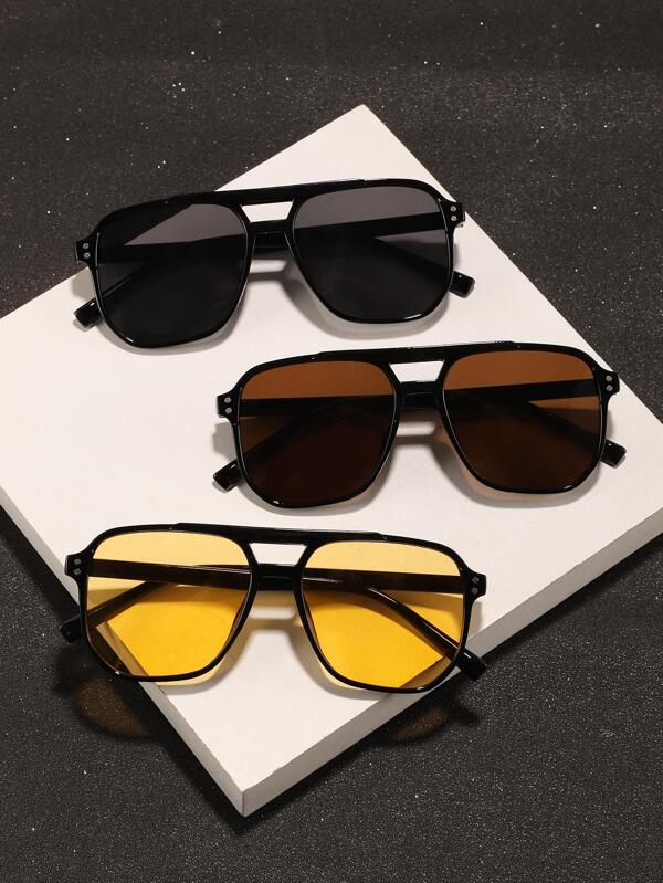 3pcs Men's Polycarbonate Pilot Fashionable Outdoor Travel Fashion Glasses For Summer Beach Vacation,Outdoor,Travel Back To School Fashionable Preppy School Look