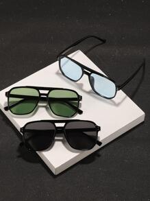 3pcs Men's Polycarbonate Pilot Fashion Glasses, Fashionable Outdoor Travel Style Festival Shades Back To School Fashionable Preppy School Look