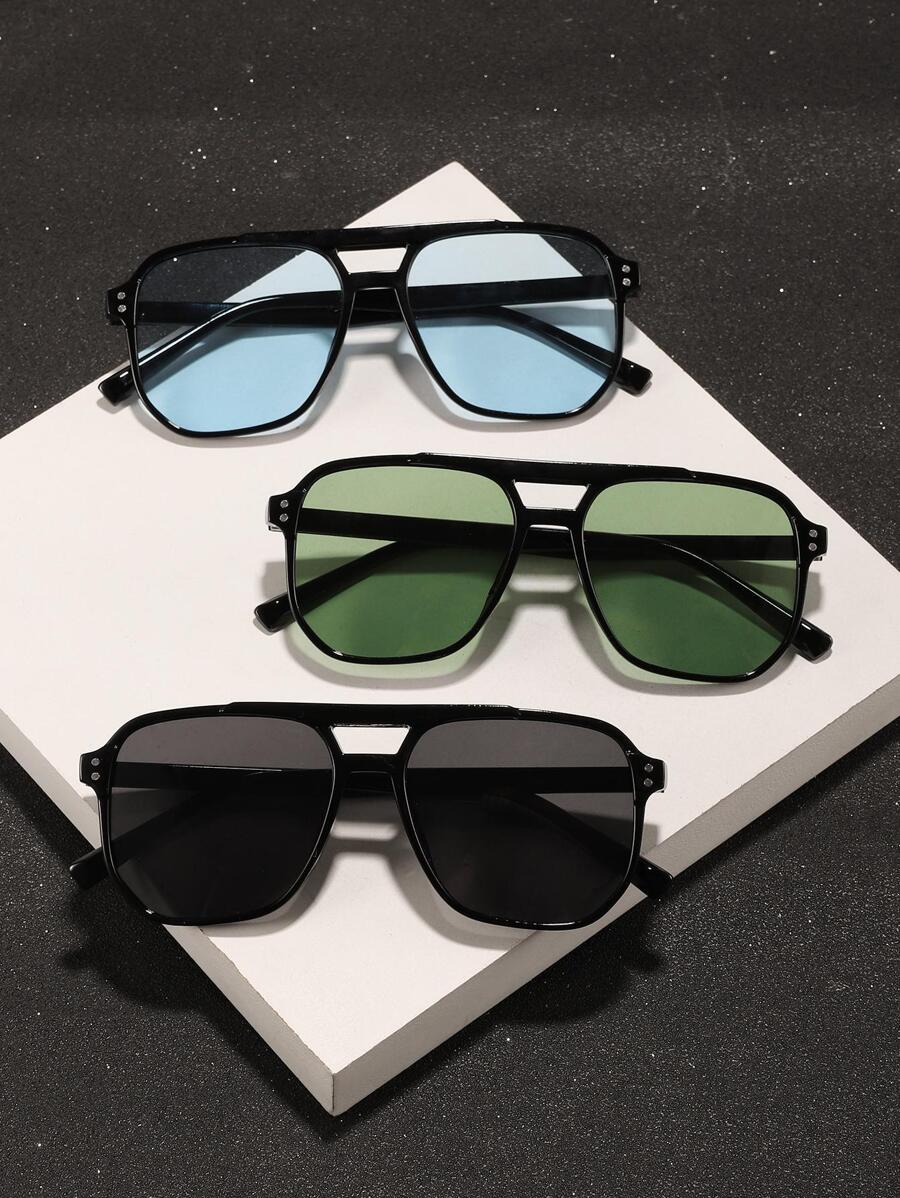 3pcs Men's Polycarbonate Pilot Fashion Glasses, Fashionable Outdoor Travel Style Festival Shades Back To School Fashionable Preppy School Look