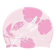 MYSTYLE Gorro de silicona para nadar, gorro de natación para mujer, gorro de natación estampado, gorro de natación para niñas, gorro de baño cómodo ideal para cabello rizado, corto, medio y largo, gorro de ducha mantiene el peinado sin cambios - Rosa - Ver 3