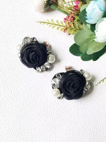 2 piezas flor & con diseño de perla artificial zapato elegante Decoraciones de zapatos para Tacones - Negro - Ver 3