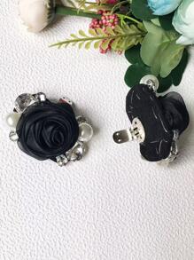 2 piezas flor & con diseño de perla artificial zapato elegante Decoraciones de zapatos para Tacones - Negro - Ver 4