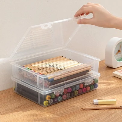 1pc Clear Stationery Storage Box Back To School Office Desk Accessories Desk Accessories Office Supplies Pen Holder Office Accessories