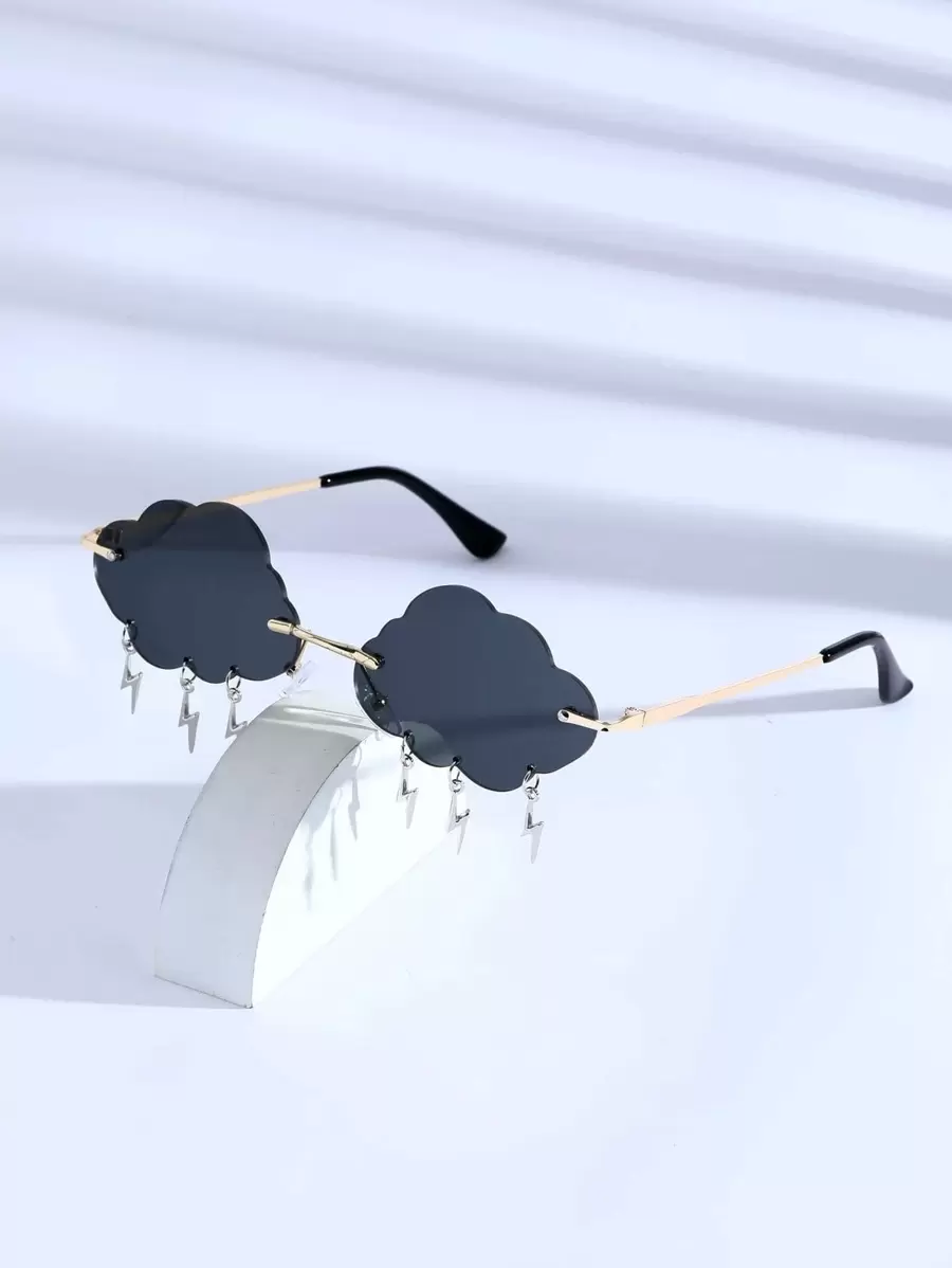 1pc Cloud & Lightning Metal Frameless Cartoon Pendant, Stylish Y2K Fashion Glasses (With Lanyard Included) Halloween Beach Accessories Glasses Shades For Summer Beach Vacation,Outdoor,Travel - 黑色 - 查看 1