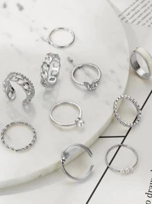 10 cái/bộ Nhẫn trang trí hình bướm - Bạc - Xem 2