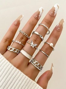 10 cái/bộ Nhẫn trang trí hình bướm - Bạc - Xem 1