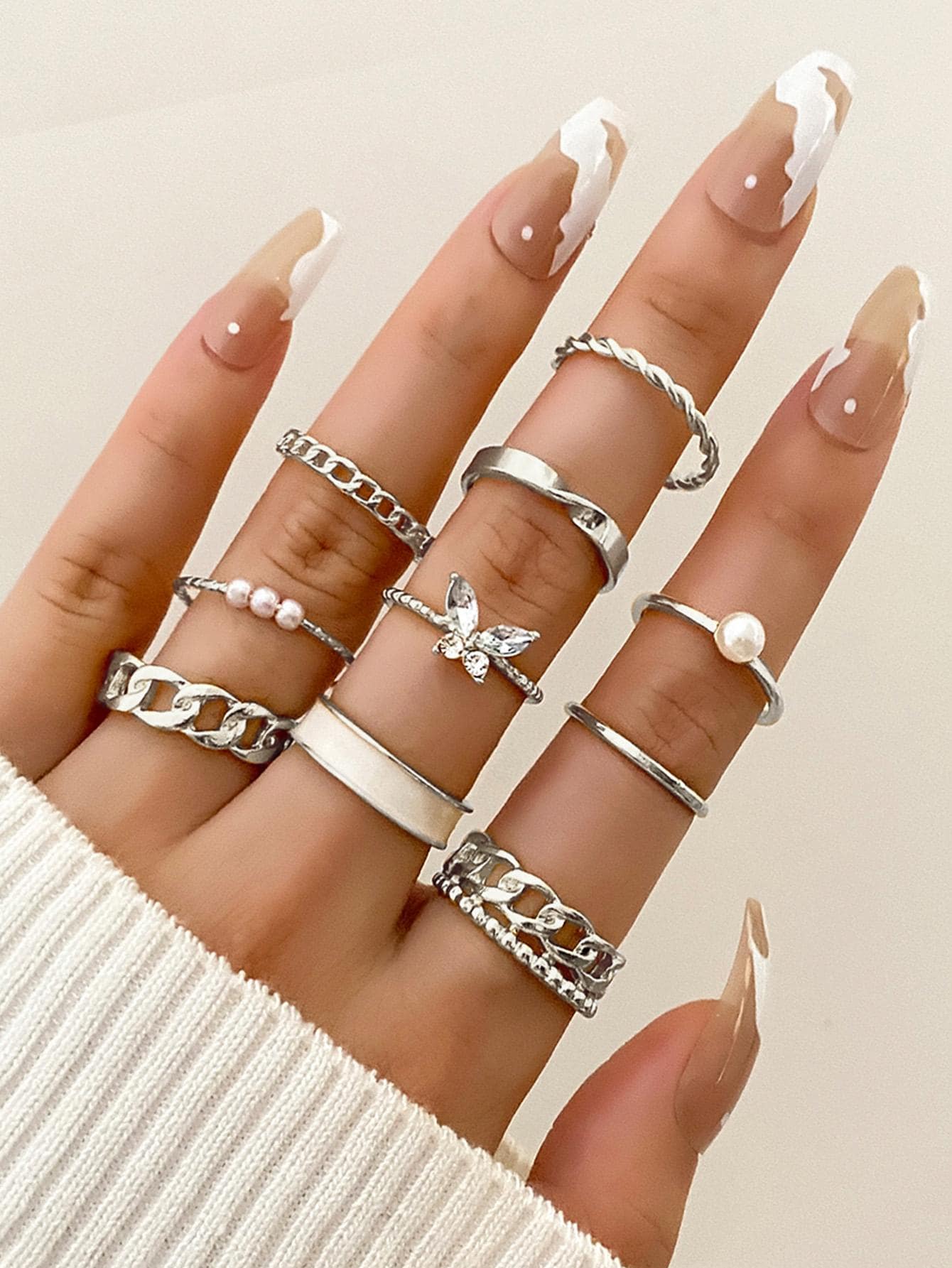 10 cái/bộ Nhẫn trang trí hình bướm - Bạc - Xem 1