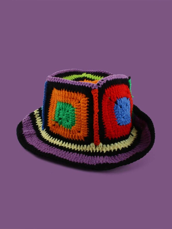 Color Block Crochet Hat SHEIN USA