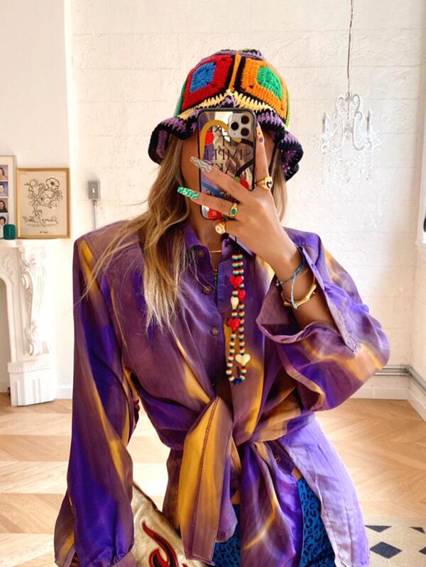 Color Block Crochet Hat SHEIN USA