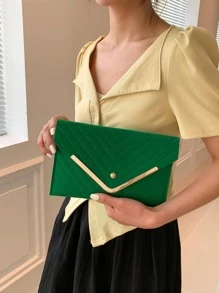 鋸齒紋信封包翻蓋金屬裝飾綠色 - 綠色 - 查看 3