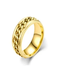 1 chiếc nhẫn thép titan xoay độc đáo và sáng tạo dành cho nam giới, nhẫn thép không gỉ giảm căng thẳng, nhẫn thép titan thiết kế dây chuyền xoay phổ biến, nhẫn đeo ngón trỏ kiểu Châu Âu và Mỹ, nhẫn xoay phong cách Punk & Hip-Hop cá tính, nhẫn đôi thời trang dễ phối đồ, nhẫn phong cách thể thao, Rock & Punk, nhẫn dây chuyền xoay lãng mạn và đáng yêu. - Vàng - Xem 2