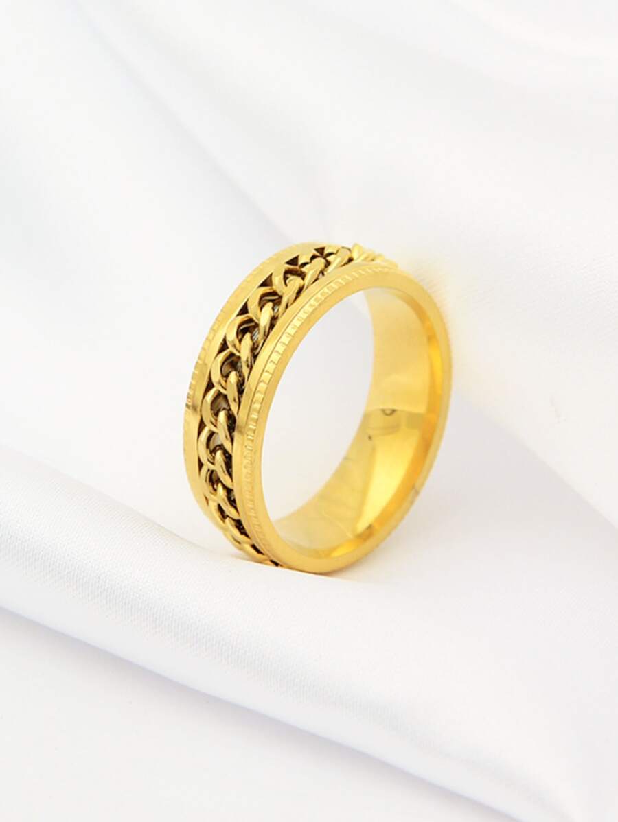 1 chiếc nhẫn thép titan xoay độc đáo và sáng tạo dành cho nam giới, nhẫn thép không gỉ giảm căng thẳng, nhẫn thép titan thiết kế dây chuyền xoay phổ biến, nhẫn đeo ngón trỏ kiểu Châu Âu và Mỹ, nhẫn xoay phong cách Punk & Hip-Hop cá tính, nhẫn đôi thời trang dễ phối đồ, nhẫn phong cách thể thao, Rock & Punk, nhẫn dây chuyền xoay lãng mạn và đáng yêu. - Vàng - Xem 1