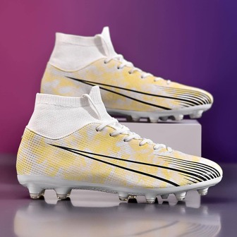 男士條紋圖案前繫帶足球運動戶外運動鞋