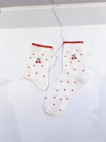 1 đôi tất nữ họa tiết hoa anh đào dễ thương cho mùa xuân - Nhiều màu - Xem 1