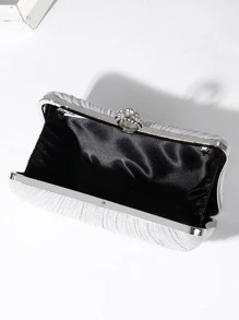 Minimalist Fashion Ring Box Rhinestone Evening Bag Chain Clutch - Silver - View 4