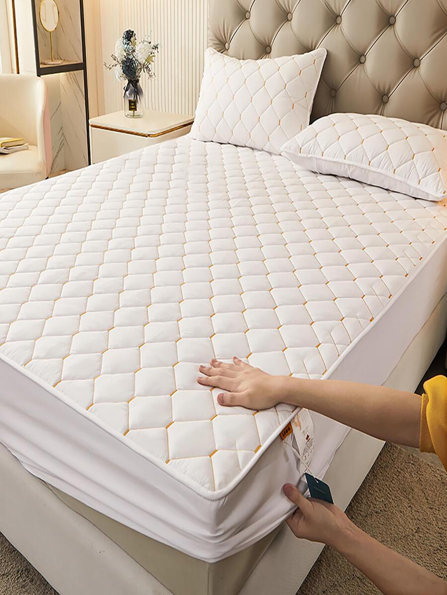 1pc Quilted Detail Fitted Sheet - White - View 1