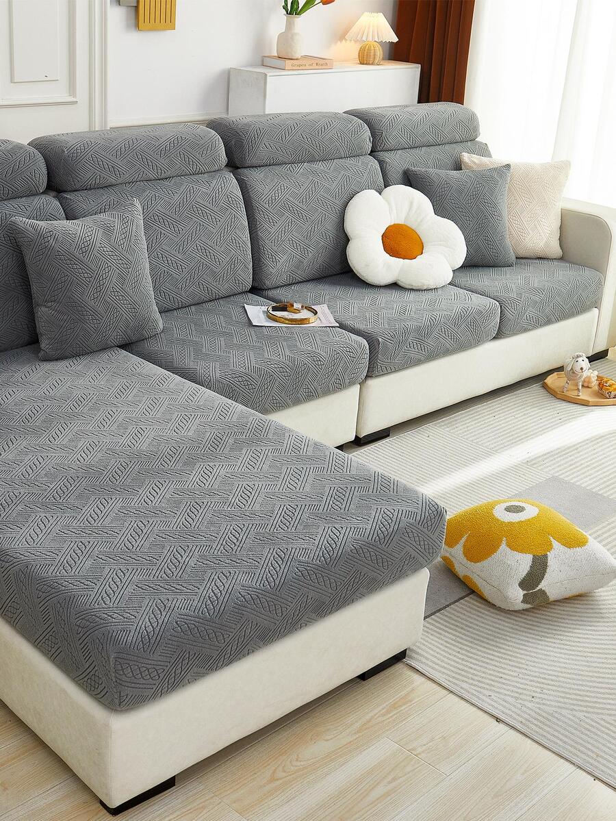 1入組提花彈力沙發座墊套灰色滌綸沙發座防塵套四季皆宜 - 灰色 - 查看 1