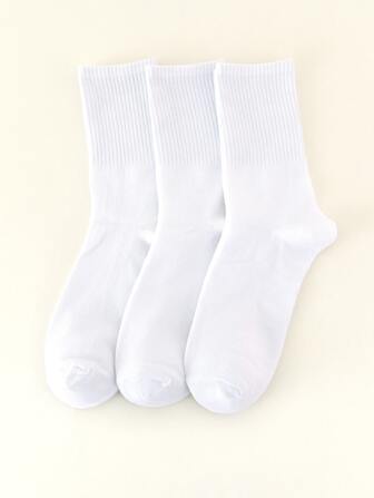 3 Pairs Of Unisex All-Season White Crew Socks, Style, Fall