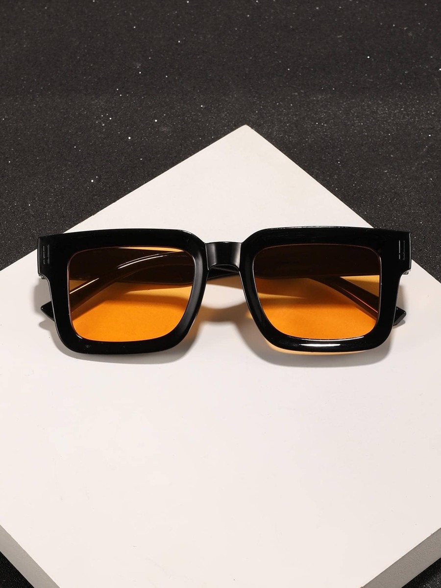 1 Pair Men's Polycarbonate Square Fashionable Outdoor Travel Fashion Glasses Beach Accessories Glasses Shades For Summer Beach Vacation,Outdoor,Travel - màu đen - Xem 1