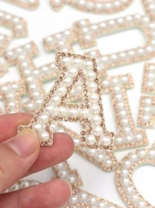 26英文字母人造珍珠水鑽衣服補丁A-Z字母珍珠水鑽貼花縫製/粘貼補丁DIY名稱