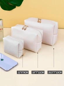 1pc Plain Square Makeup Bag, White Mini Portable Storage Bag For Household - White - View 6
