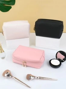 1pc Plain Square Makeup Bag, White Mini Portable Storage Bag For Household - White - View 7