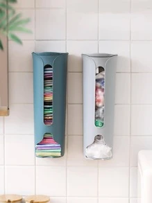 1pc PP Grocery Bag Holder, Daily Solid Color Wall Mounted Grocery Bag Storage Box For Kitchen - Grey - View 3