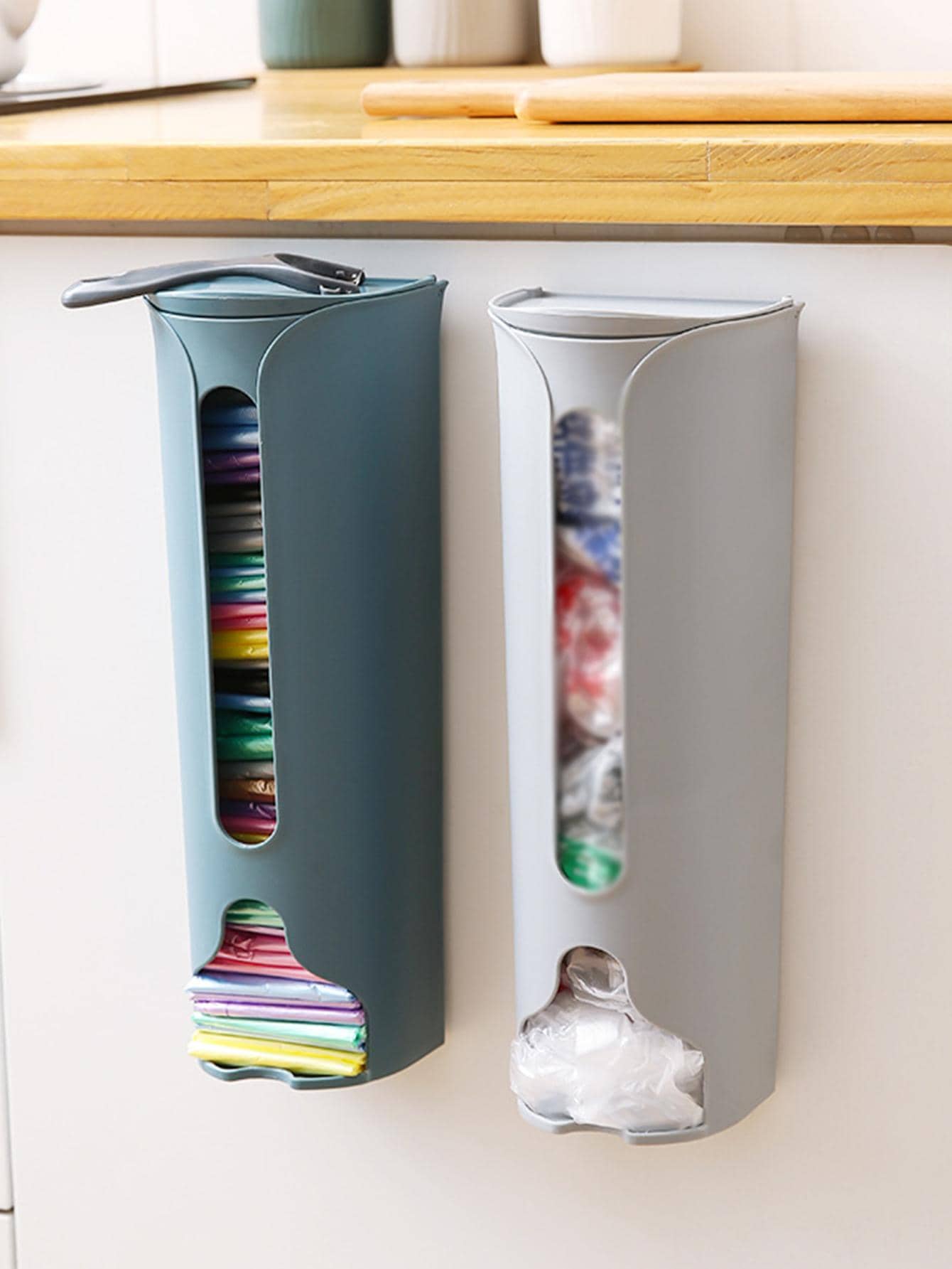 1pc PP Grocery Bag Holder, Daily Solid Color Wall Mounted Grocery Bag Storage Box For Kitchen - Grey - View 1