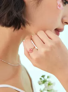 1pc Peach Blossom Rotating Ring for Women, Unique Design Birthday Gift for Girlfriend