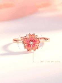 1pc Peach Blossom Rotating Ring for Women, Unique Design Birthday Gift for Girlfriend