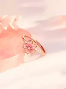 1pc Peach Blossom Rotating Ring for Women, Unique Design Birthday Gift for Girlfriend