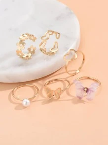 cái/bộ Nhẫn Sắt Thời Trang Trang Trí Hình Bướm & Trái Tim Cho Phụ Nữ Cho Cuộc Sống Hàng Ngày - Loại bướm - Xem 2