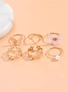 cái/bộ Nhẫn Sắt Thời Trang Trang Trí Hình Bướm & Trái Tim Cho Phụ Nữ Cho Cuộc Sống Hàng Ngày - Loại bướm - Xem 4