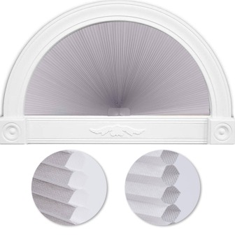LUCKUP Arch Window Shades Half Circle Cellular Pleated Blinds Dual Color Semi Circular Honeycomb Windows Curtain For Half Moon Round Windows, Easy Cut And Install, Blackout Or Light Filtering,1 Or 2 Pack Grey-White