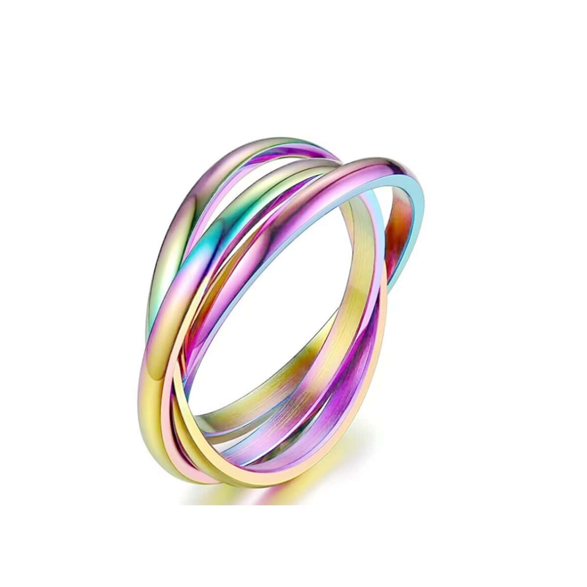1pc Simple Titanium Steel Couple Rings Three Lives Three Worlds Rotatable Anti-anxiety Circle Rings Wedding Jewelry Creative Geometric Triple Interlocked Rings For Lovers Men Women Party Jewelry Korean Classic Glossy Rings For Women