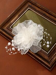 1 件女士花朵和仿珍珠装饰优雅发夹，可用于装饰、学校用品、珍珠发饰、女士度假装 - 白色 - 查看 2