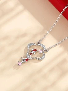 BONA真品925純銀首飾水晶招財錦鯉項鍊卡通圖騰吊墜項鍊紅鯉魚精美方晶鋯石吊墜招財護身符愛情鎖骨鏈東方元素送女禮物結婚派對禮物情侶表白禮物 - 幸運錦鯉 - 查看 4