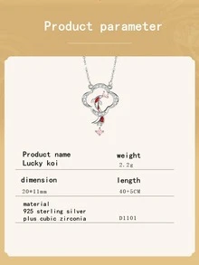 BONA真品925純銀首飾水晶招財錦鯉項鍊卡通圖騰吊墜項鍊紅鯉魚精美方晶鋯石吊墜招財護身符愛情鎖骨鏈東方元素送女禮物結婚派對禮物情侶表白禮物 - 幸運錦鯉 - 查看 8