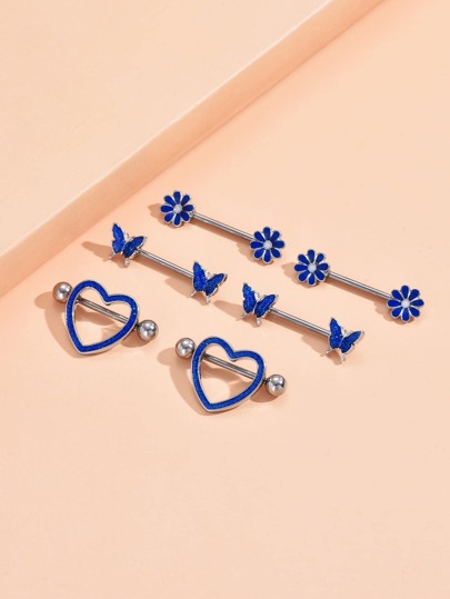 6pcs/Set Butterfly & Flower Decor Nipple Ring Valentines