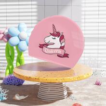 Gorro de natación de silicona, gorro de natación con diseño de unicornio, gorro de natación estampado, gorro de baño cómodo ideal para cabello rizado, corto, mediano y largo, gorro de ducha que mantiene el peinado sin cambios, artículos esenciales para la playa, accesorios de playa, flotador de piscina - Rosa - Ver 3
