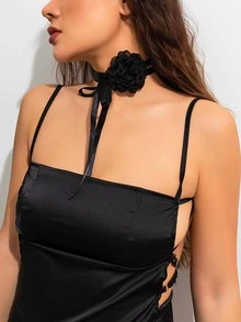 1入組時尚花朵裝飾頸鏈適合女士日常裝飾 - 黑色 - 查看 3