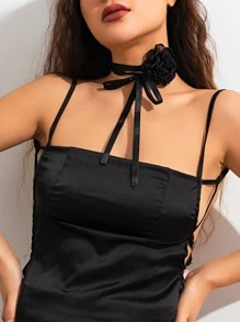 1入組時尚花朵裝飾頸鏈適合女士日常裝飾 - 黑色 - 查看 2