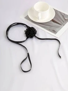 1入組時尚花朵裝飾頸鏈適合女士日常裝飾 - 黑色 - 查看 7