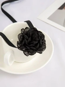 1入組時尚花朵裝飾頸鏈適合女士日常裝飾 - 黑色 - 查看 5