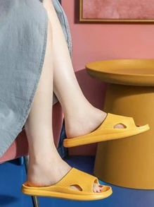 女士 EVA 时尚新款拖鞋，厚底舒适休闲一脚蹬家居拖鞋，适合所有季节 - 黃色 - 查看 1