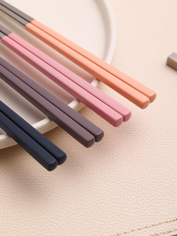 1pair Stainless Steel Chopsticks, Modern Two Tone Dinner Chopstick For