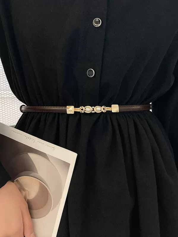 حزام أنيق متعدد الاستخدامات للنساء مزين باللؤلؤ مع طول قابل للتعديل للارتداء اليومي في مناسبات الهالوين والخريف